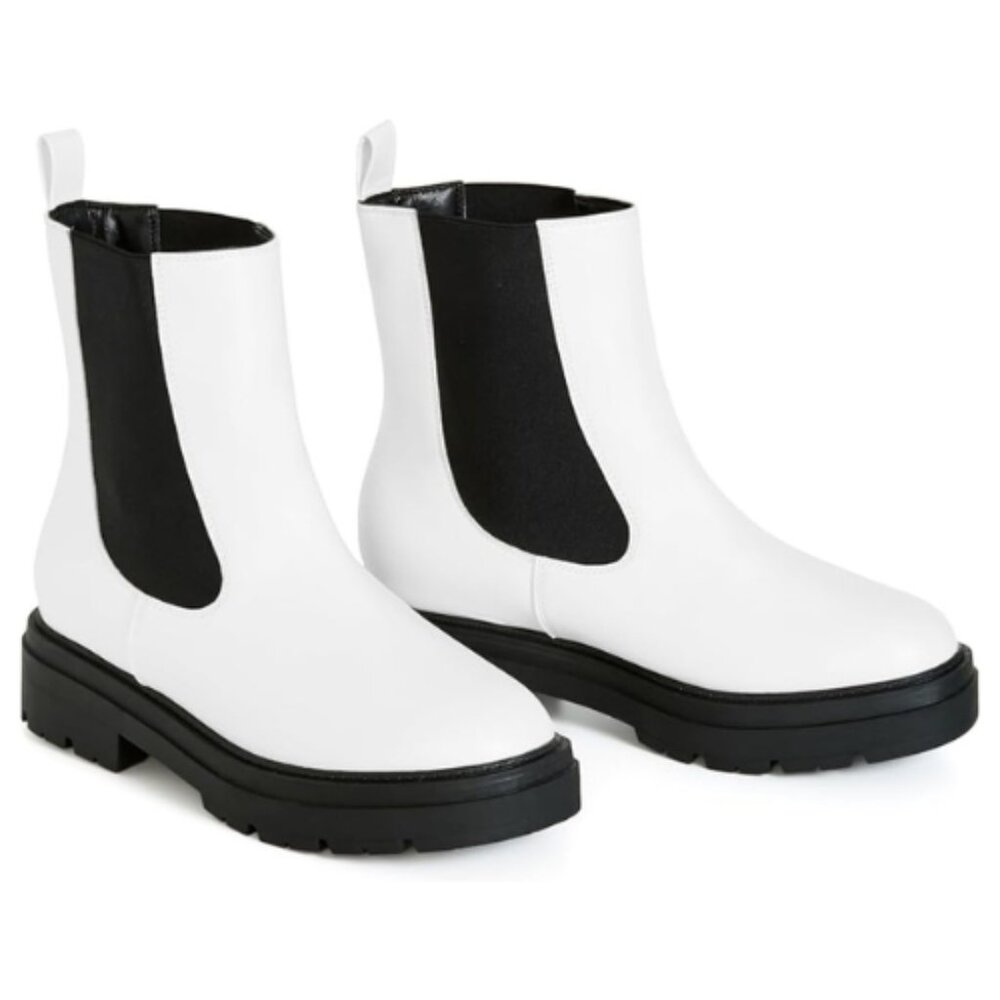EVANS Women's Wide Fit Ankle Boot Olivia Size 11W WHITE/BLACK
